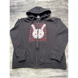 Bad Bunny Port Company Black Large Zip Hoodie Sweatshirt Jacket